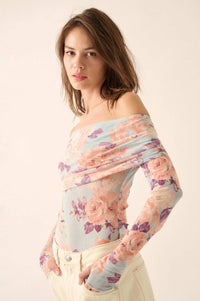 Floral Embrace Floral Mesh Foldover Bodysuit - ShopPromesa
