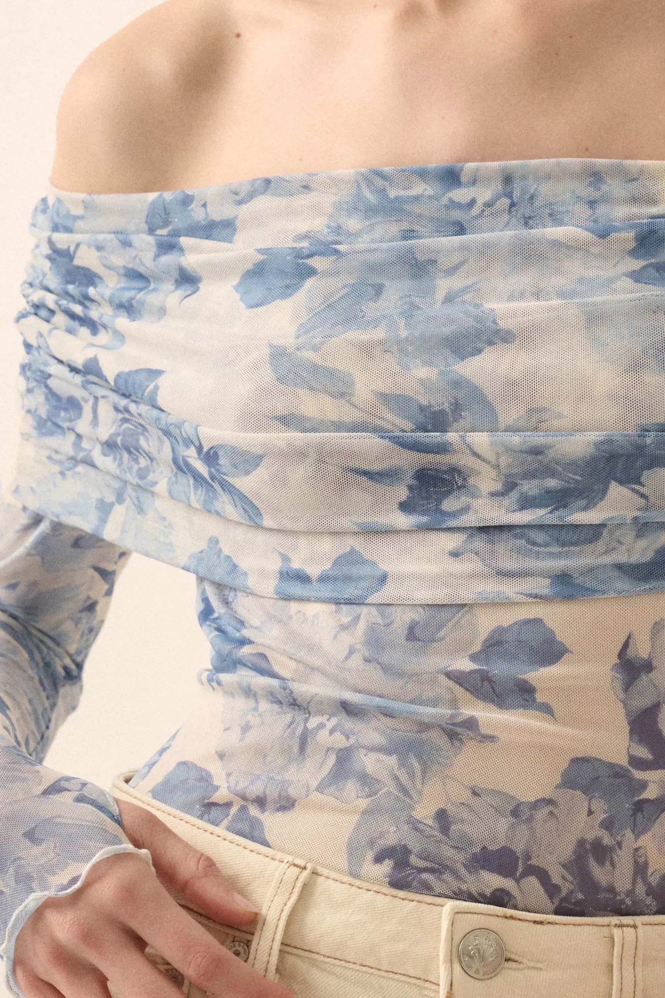 Floral Embrace Floral Mesh Foldover Bodysuit - ShopPromesa