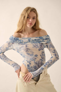 Floral Embrace Floral Mesh Foldover Bodysuit - ShopPromesa