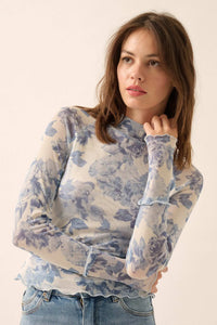 Morning Dew Floral Mesh Mock-Neck Thumbhole Top - ShopPromesa