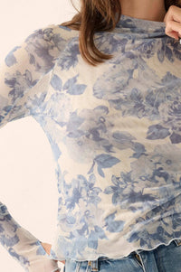 Morning Dew Floral Mesh Mock-Neck Thumbhole Top - ShopPromesa