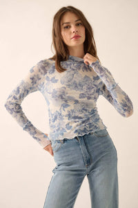 Morning Dew Floral Mesh Mock-Neck Thumbhole Top - ShopPromesa
