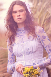 Morning Dew Floral Mesh Mock-Neck Thumbhole Top - ShopPromesa