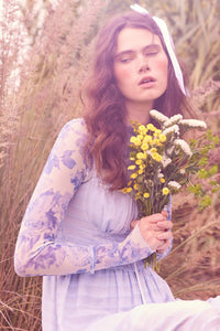 Morning Dew Floral Mesh Mock-Neck Thumbhole Top - ShopPromesa