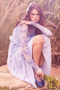 Morning Dew Floral Mesh Mock-Neck Thumbhole Top - ShopPromesa