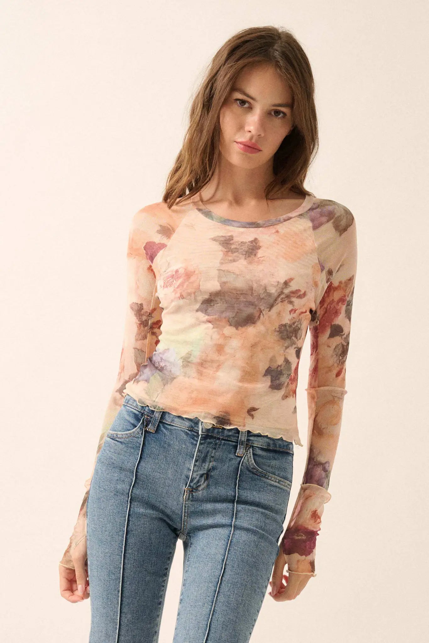 Blush Crush Floral-Print Mesh Thumbhole Top - ShopPromesa