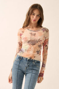 Blush Crush Floral-Print Mesh Thumbhole Top - ShopPromesa