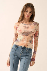 Blush Crush Floral-Print Mesh Thumbhole Top - ShopPromesa