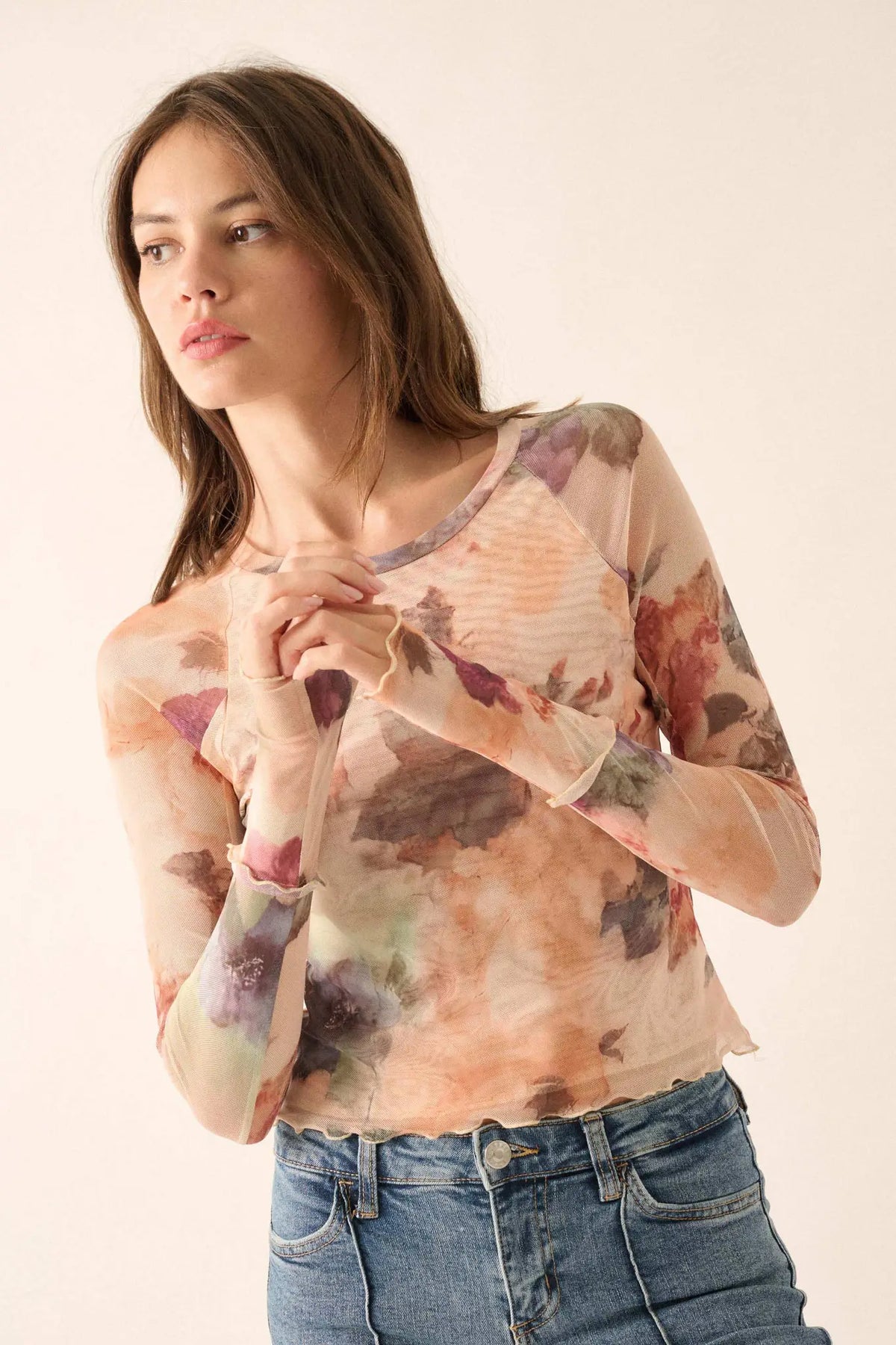 Bouquet All Day Floral Mesh Thumbhole Top main image 0