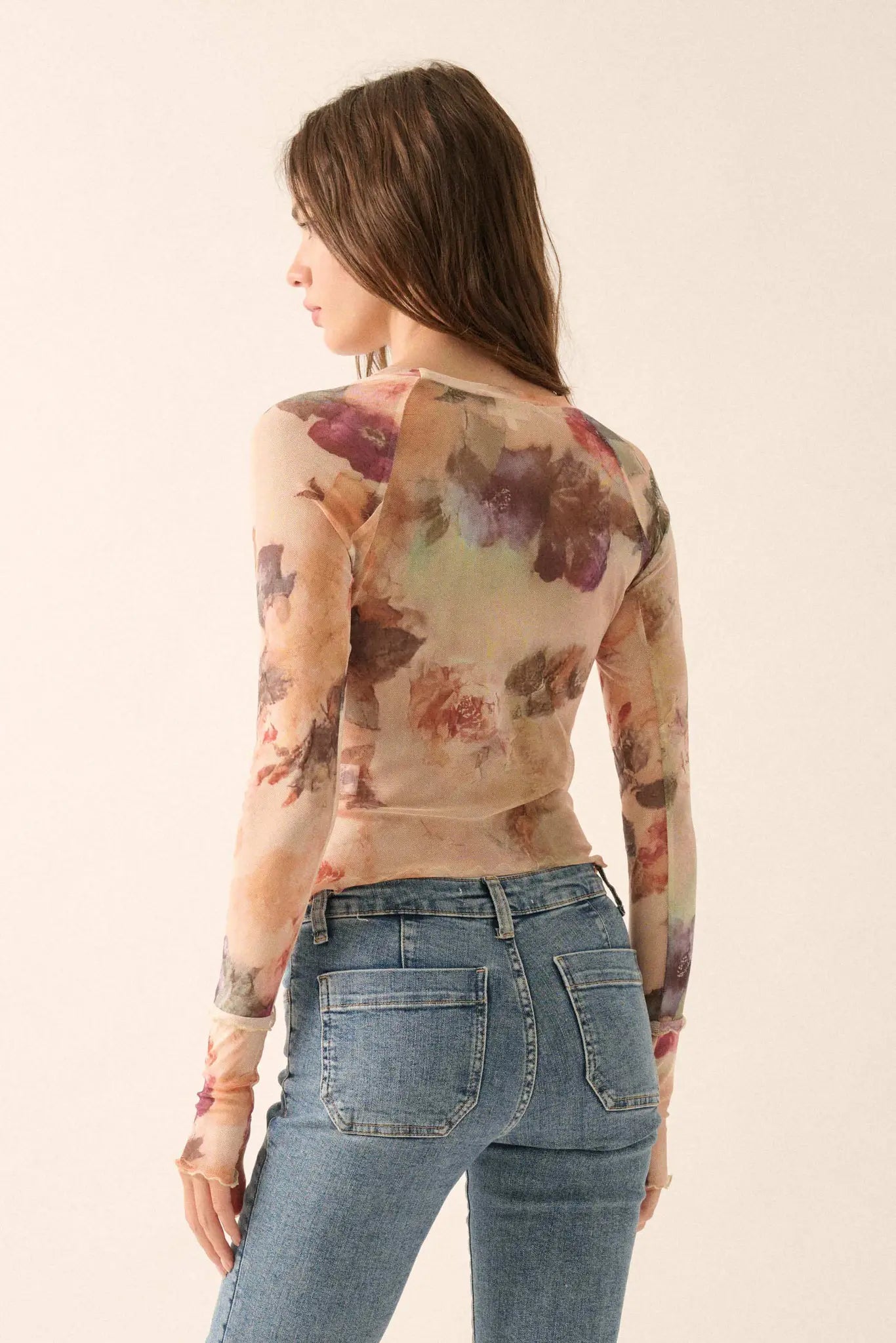 Blush Crush Floral-Print Mesh Thumbhole Top - ShopPromesa