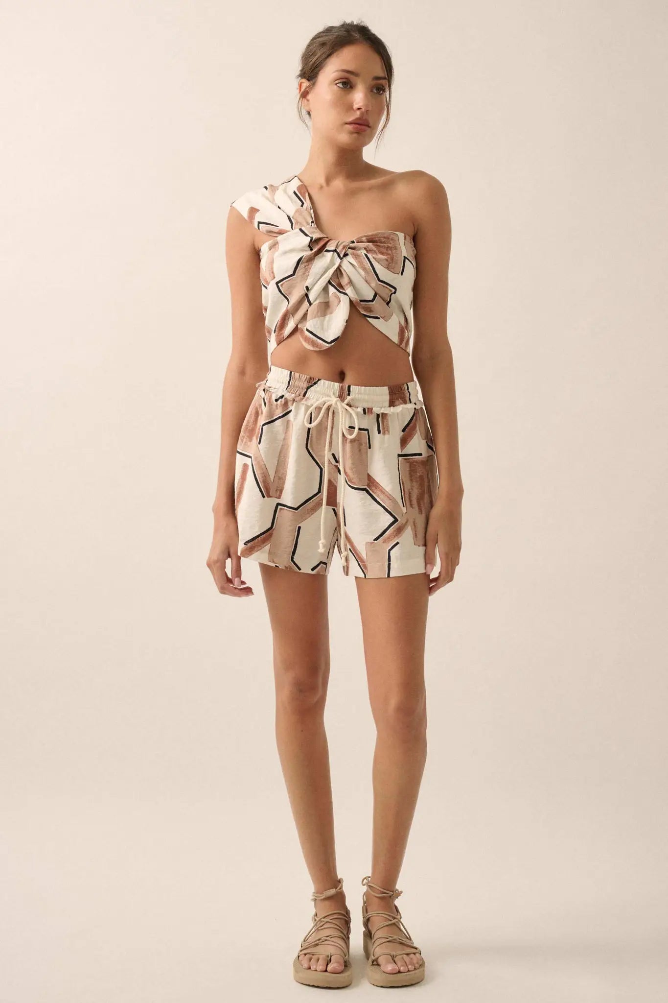 Lost City Abstract-Print One-Shoulder Bandeau Top - ShopPromesa