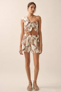 Lost City Abstract-Print One-Shoulder Bandeau Top - ShopPromesa