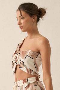 Lost City Abstract-Print One-Shoulder Bandeau Top - ShopPromesa