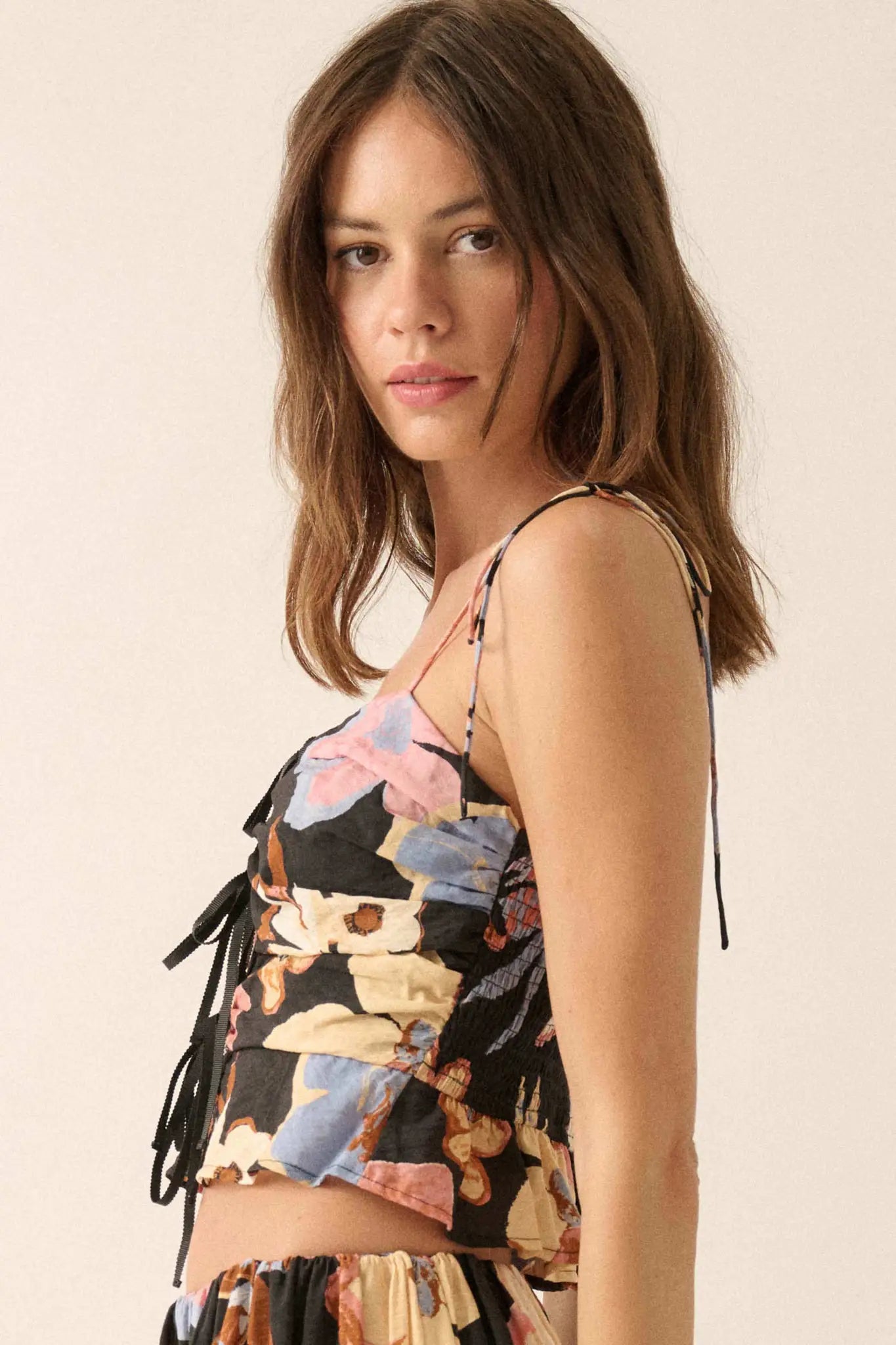 Grow On Textured Floral Cropped Tie-Front Cami Top - ShopPromesa