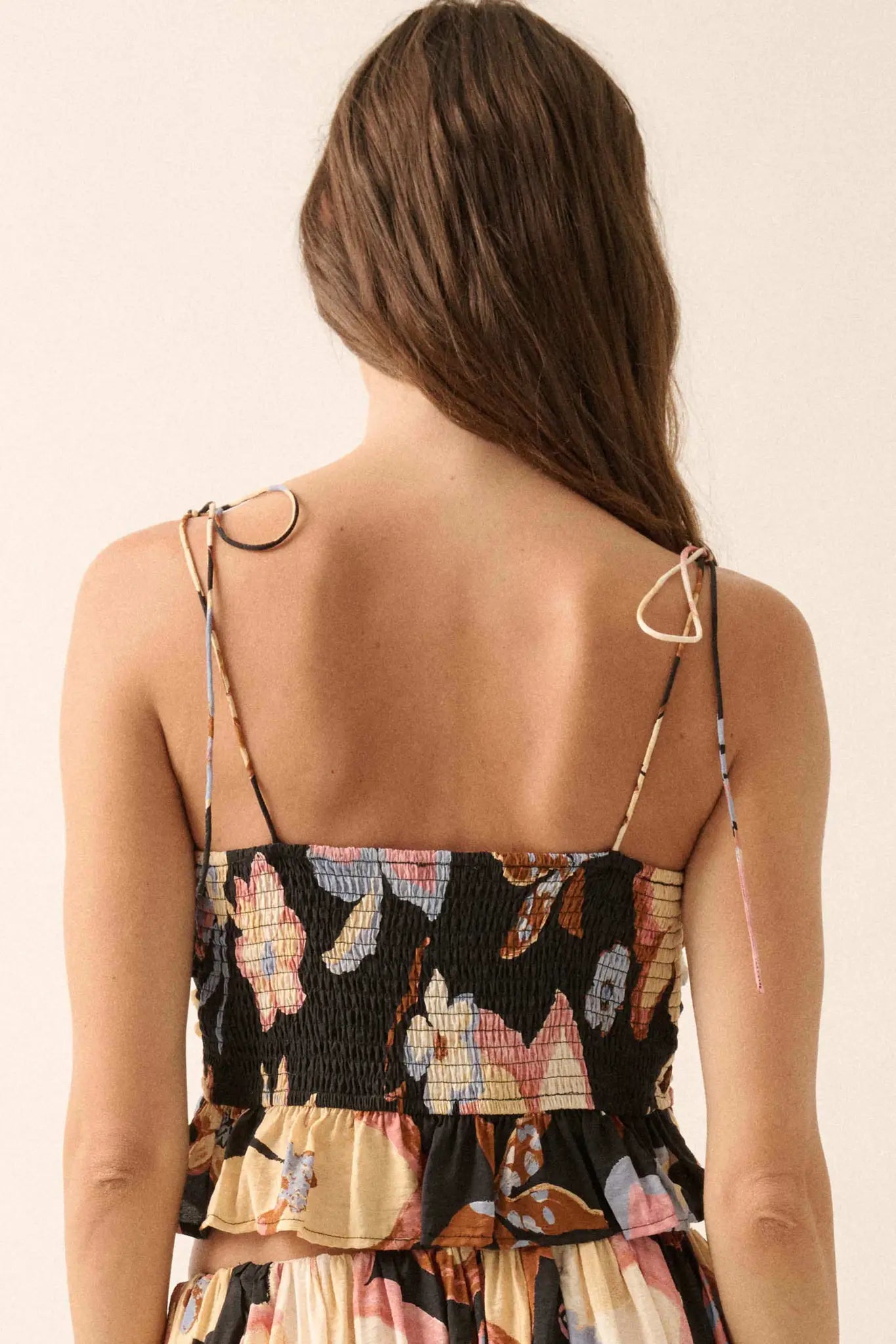 Grow On Textured Floral Cropped Tie-Front Cami Top - ShopPromesa