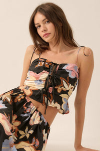 Grow On Textured Floral Cropped Tie-Front Cami Top - ShopPromesa