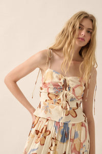 Grow On Textured Floral Cropped Tie-Front Cami Top - ShopPromesa