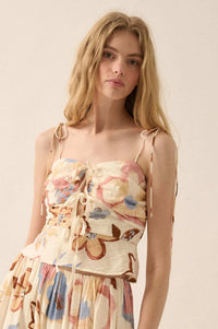 Grow On Textured Floral Cropped Tie-Front Cami Top - ShopPromesa