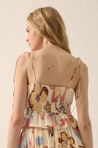Grow On Textured Floral Cropped Tie-Front Cami Top - ShopPromesa