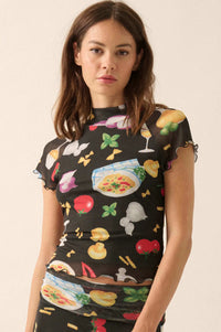 Buon Appetito Printed Mesh Mock-Neck Baby Tee - ShopPromesa