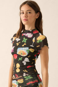 Buon Appetito Printed Mesh Mock-Neck Baby Tee - ShopPromesa