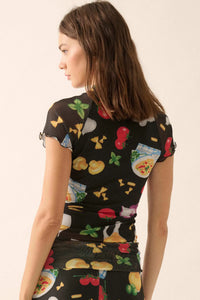 Buon Appetito Printed Mesh Mock-Neck Baby Tee - ShopPromesa