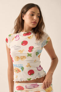 Buon Appetito Printed Mesh Mock-Neck Baby Tee - ShopPromesa