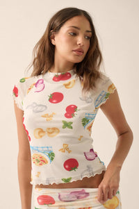 Buon Appetito Printed Mesh Mock-Neck Baby Tee - ShopPromesa