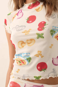 Buon Appetito Printed Mesh Mock-Neck Baby Tee - ShopPromesa