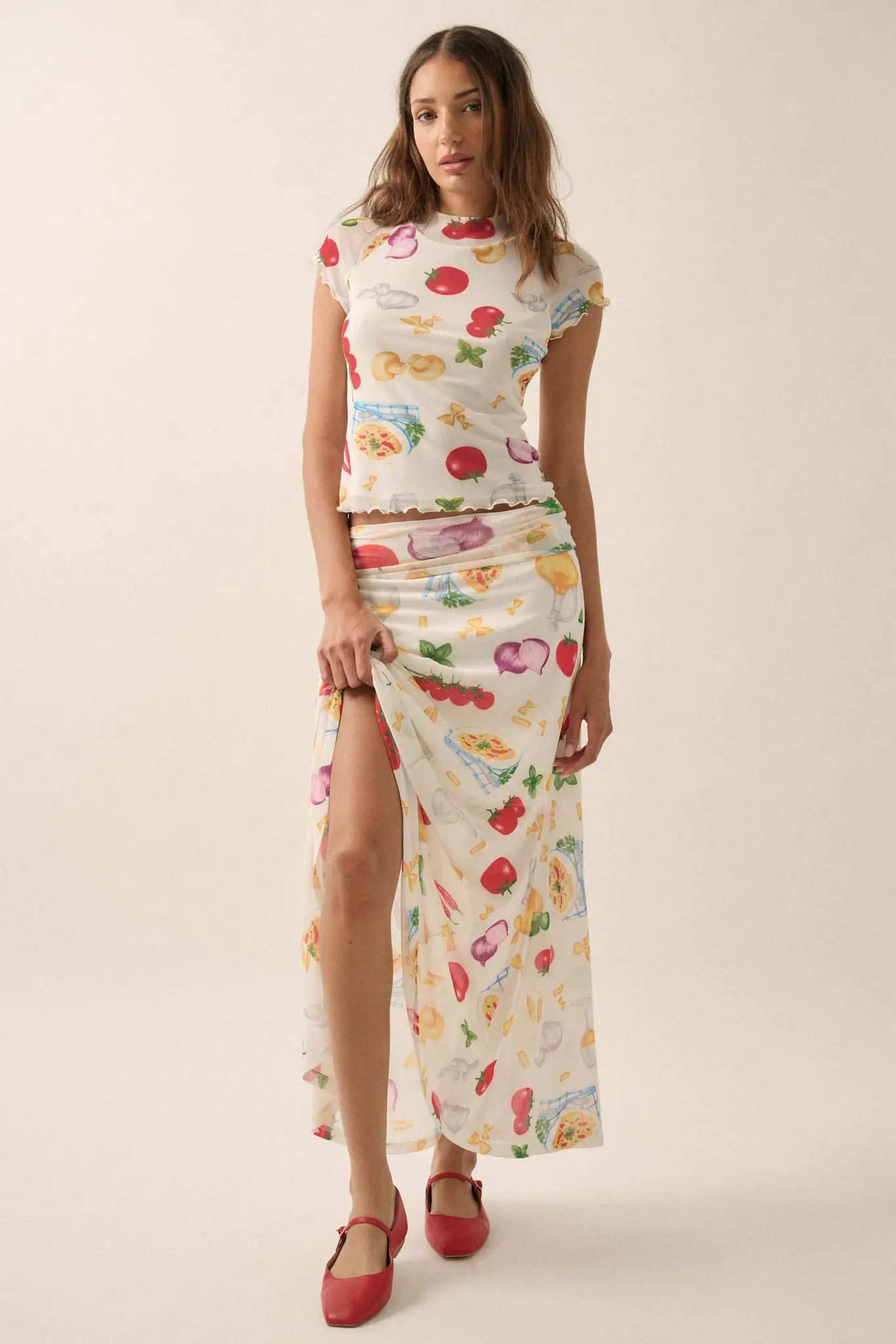 Buon Appetito Printed Mesh Mock-Neck Baby Tee - ShopPromesa