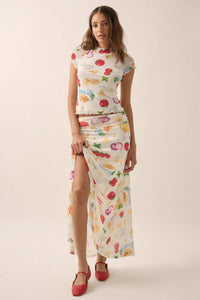 Buon Appetito Printed Mesh Mock-Neck Baby Tee - ShopPromesa