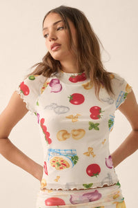 Buon Appetito Printed Mesh Mock-Neck Baby Tee - ShopPromesa