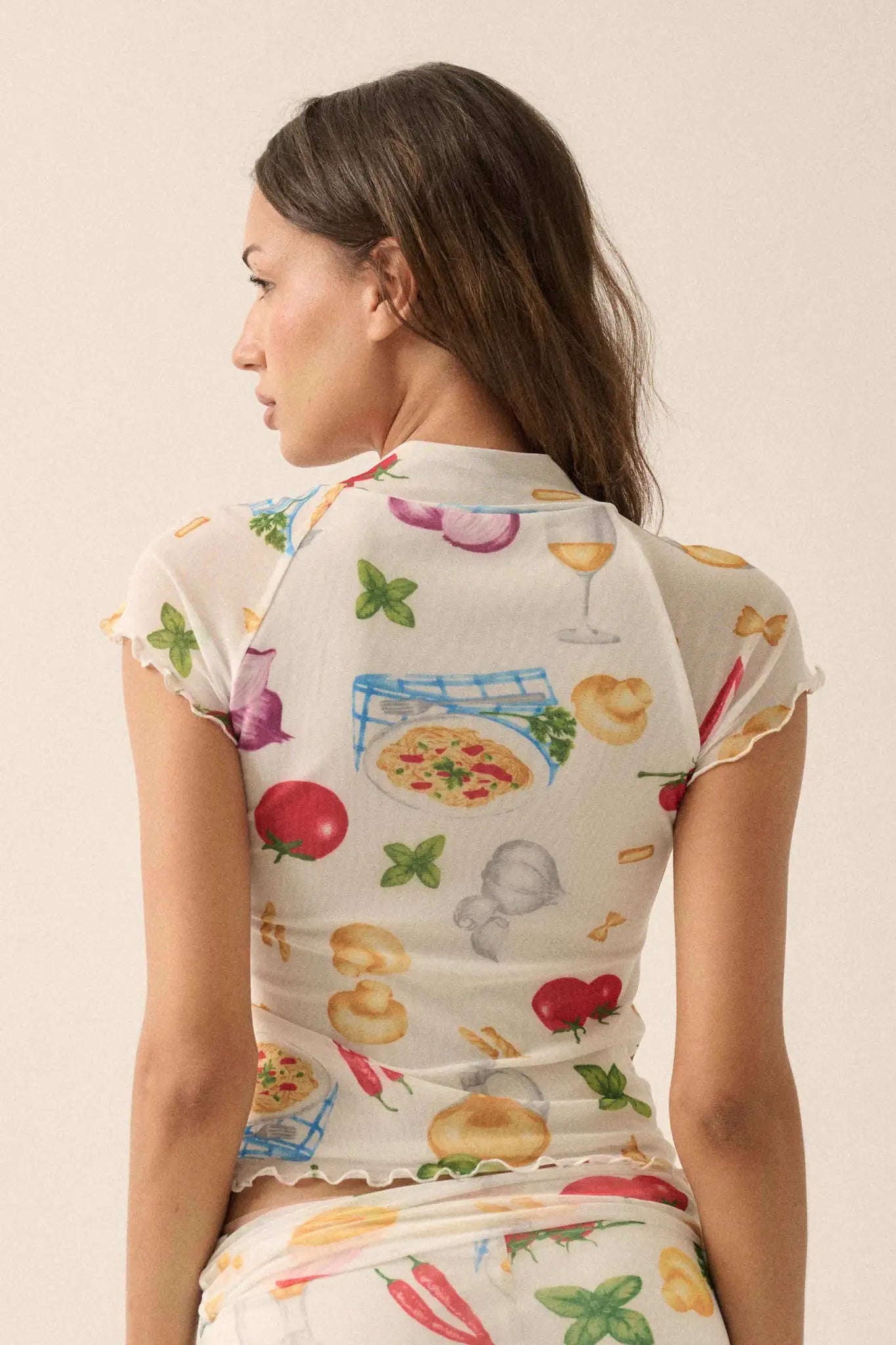 Buon Appetito Printed Mesh Mock-Neck Baby Tee - ShopPromesa