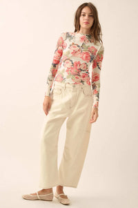 Blooming Heart Floral Mesh Exposed-Seam Top - ShopPromesa