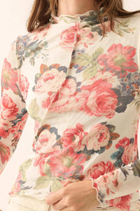 Blooming Heart Floral Mesh Exposed-Seam Top - ShopPromesa
