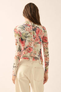 Blooming Heart Floral Mesh Exposed-Seam Top - ShopPromesa