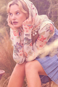 Blooming Heart Floral Mesh Exposed-Seam Top - ShopPromesa