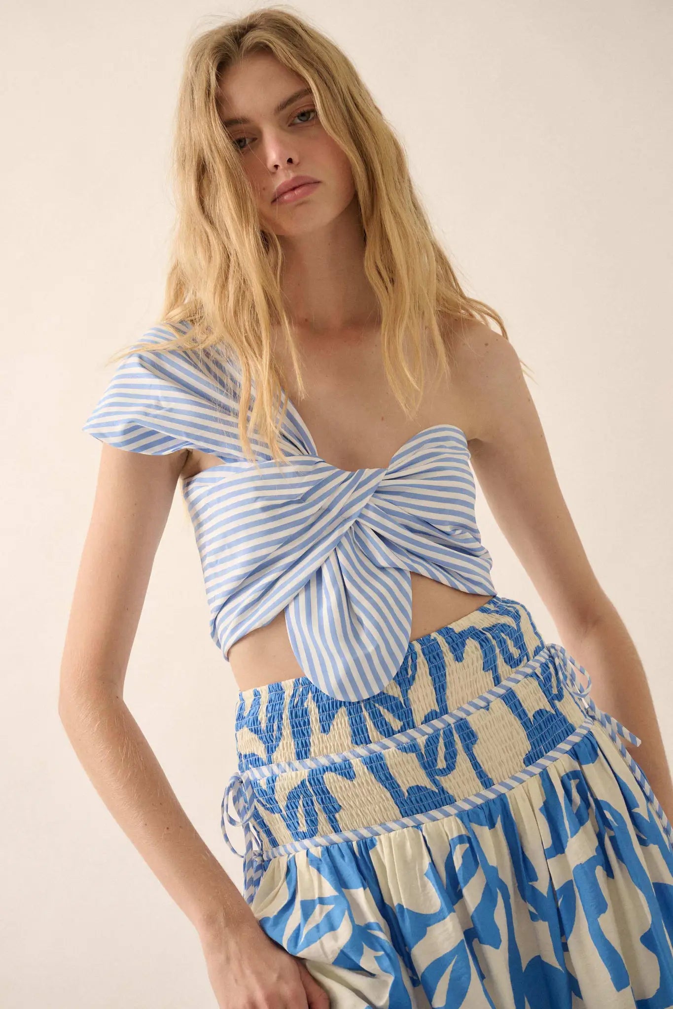 Cabana Dreams Striped One-Shoulder Bandeau Top - ShopPromesa