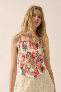 Exquisite Blooms Smocked Floral Mesh Cami Top - ShopPromesa