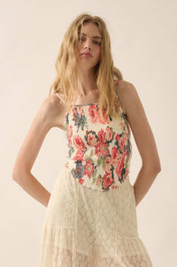 Exquisite Blooms Smocked Floral Mesh Cami Top - ShopPromesa