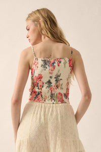Exquisite Blooms Smocked Floral Mesh Cami Top - ShopPromesa