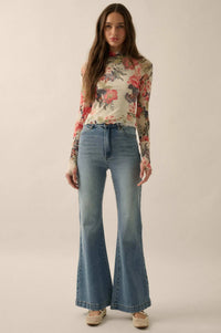 In Bloom Floral Mesh Mock-Neck Thumbhole Top - ShopPromesa