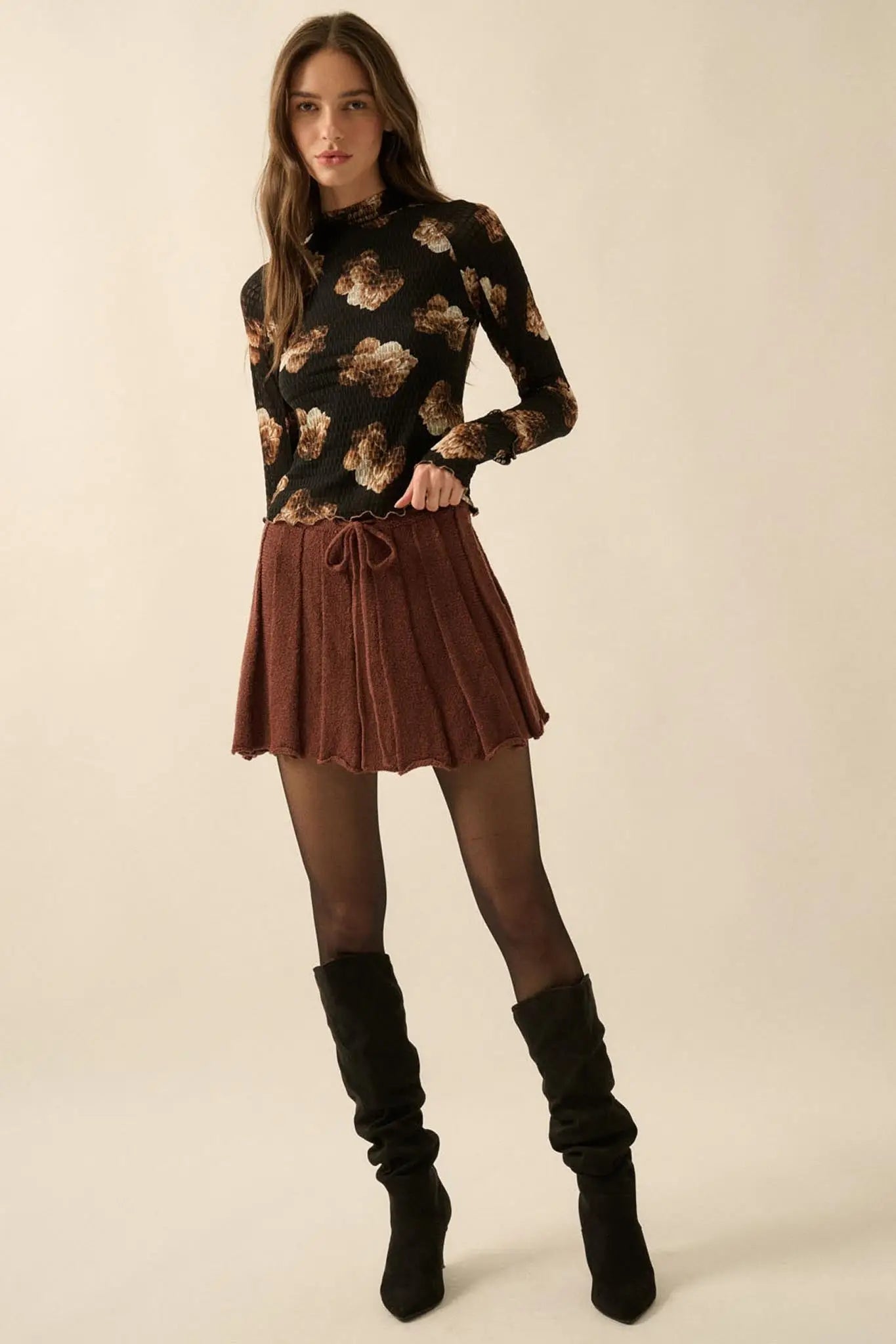 Sweet Scent Floral Honeycomb Mesh Thumbhole Top - ShopPromesa