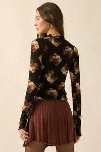 Sweet Scent Floral Honeycomb Mesh Thumbhole Top - ShopPromesa