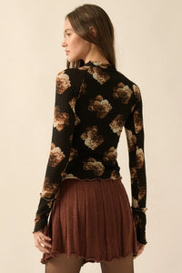 Sweet Scent Floral Honeycomb Mesh Thumbhole Top - ShopPromesa