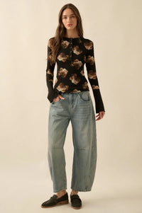 Sweet Harmony Floral Honeycomb Mesh Henley Top - ShopPromesa