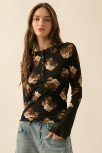 Sweet Harmony Floral Honeycomb Mesh Henley Top - ShopPromesa