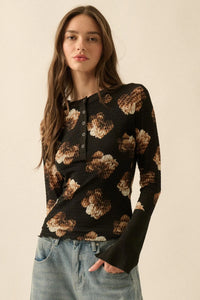 Sweet Harmony Floral Honeycomb Mesh Henley Top - ShopPromesa