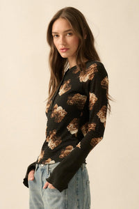 Sweet Harmony Floral Honeycomb Mesh Henley Top - ShopPromesa
