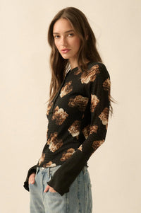 Sweet Harmony Floral Honeycomb Mesh Henley Top - ShopPromesa